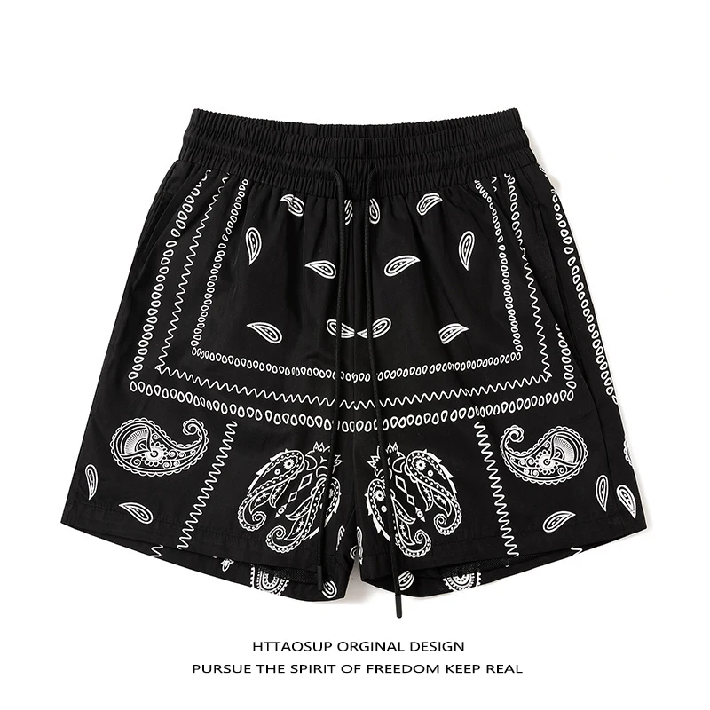

HTTAOSUP Cashew Flower Series EE Bone Men's Shorts Beach Fourths Sport Basketball Pants Loose Elastic Waist Polyester