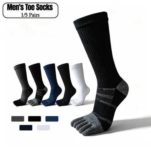 1/5 Pairs Men's Toe Socks Long Compression Sweat-Absorbing Fitness Marathon Hiking Outdoor Basketball Five Finger Sport Socks