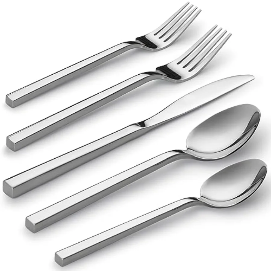 

Cube 40-Piece Forged Stainless Steel Flatware Set Cutlery Set Silverware Set Service for 8 Mirror Finish Dishwasher Safe