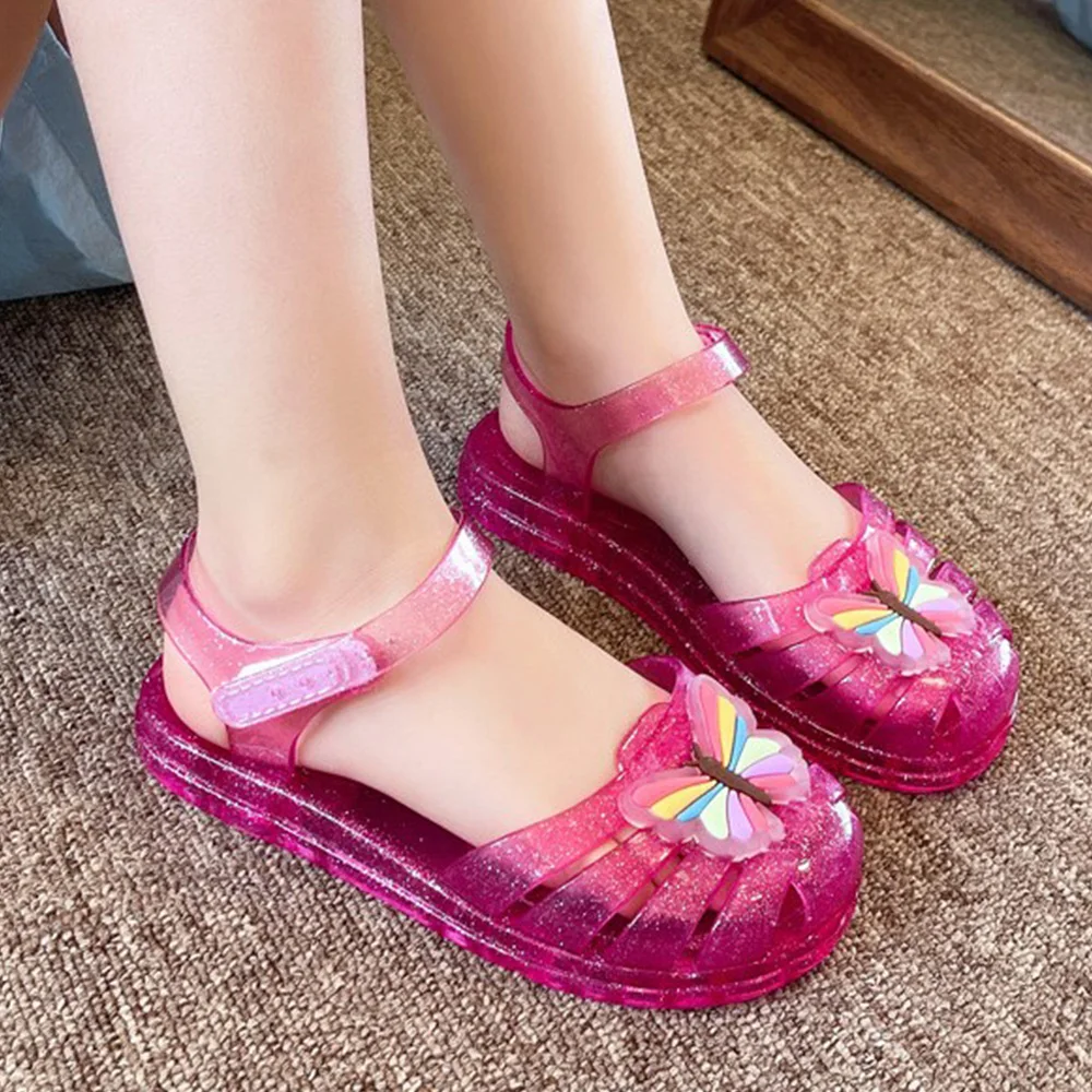 Children\'s Summer New PVC Slippers Rainbow Bow Jelly Shoes Roman Princess Baby Single Shoe Beach Shoes