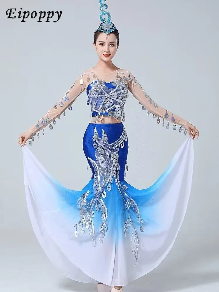 Dai Dance Kostuum Performance Kostuum Volwassen Performance Wear Lovertjes Fishtail Rok