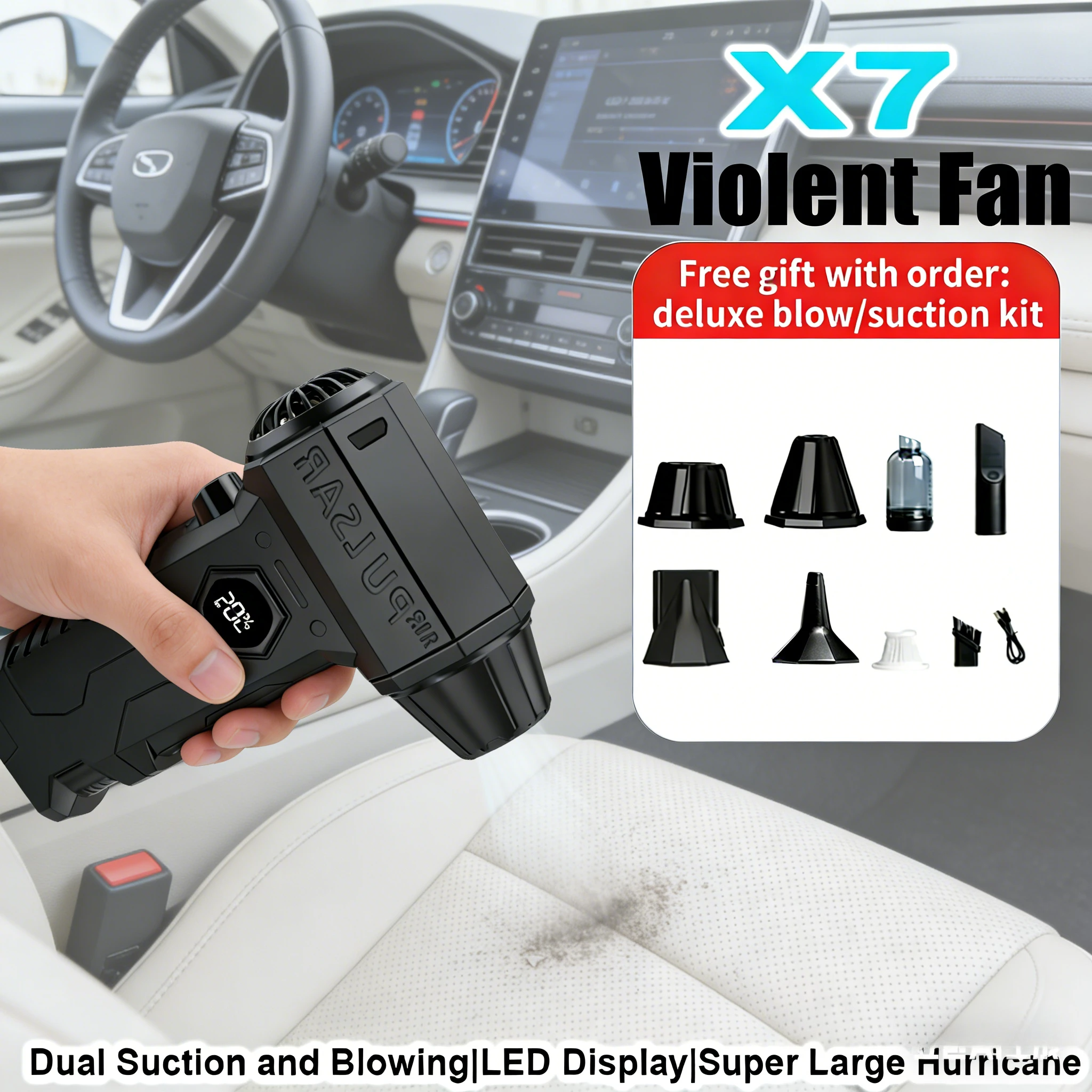 

Мощный воздуходув X7 Violent Blower, 130000 об/мин, бесщеточный турбовентилятор X7 с 4 насадками, воздушный очиститель для чистки клавиатуры ПК