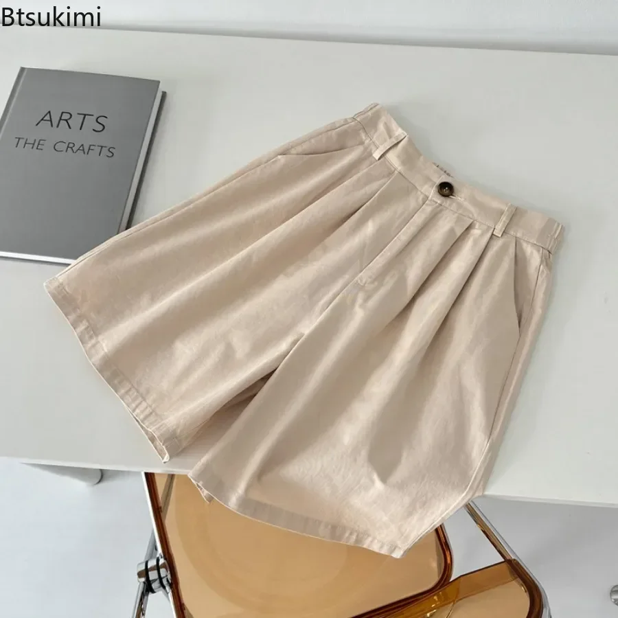 Summer New Women's Solid Versatile Casual Shorts Japanese Style Loose Simple High Waist Wide Leg Short Pants Ladies Retro Shorts