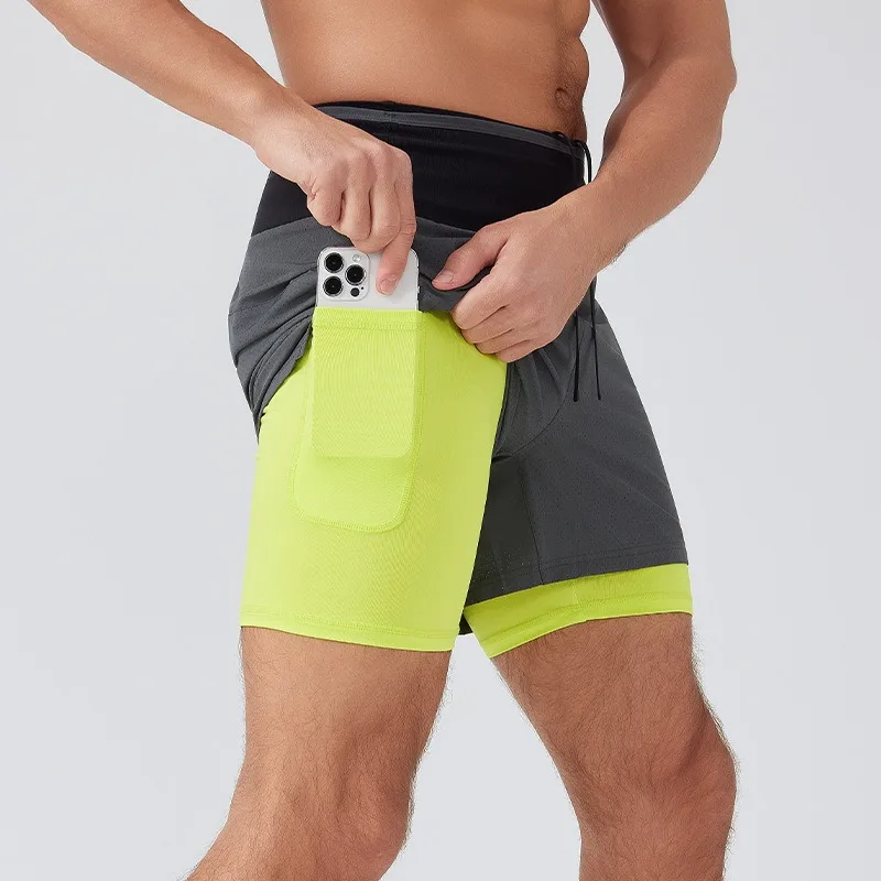 Men's 2-in-1 Quick Dry Running Shorts Breathable Athletic Workout Training Shorts with Liner for Gym Marathon Summer Sports