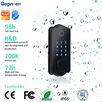Wholesale waterproof IP65 smart deadbolt lockTuya BLE TTlock Alexa Google home fingerprint keypad pincodes automatic door lock
