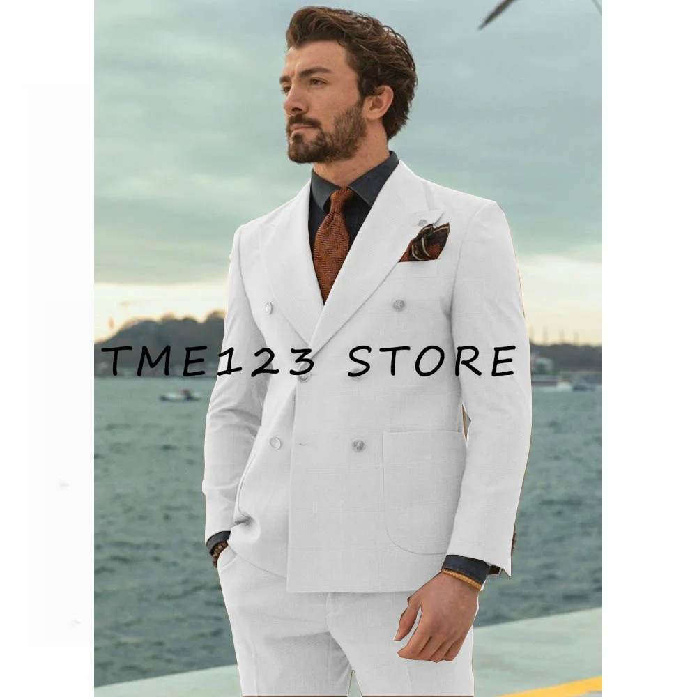 Luxury Two Piece Cream Peak Collar Mens Suit For Wedding Engagement, Prom, Grooms wear And Groomsmen