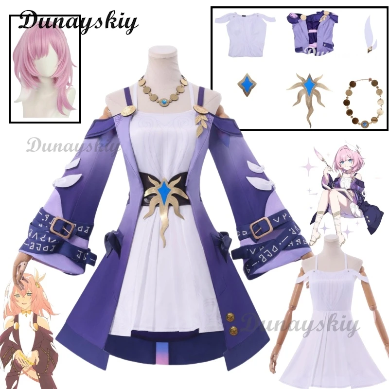 

Game Honkai Star Rail Cyrene Dress Uniform Hairpin Cosplay Costume Wig Pink Wig Hair Amphoreus Halloween Party for Women Girls