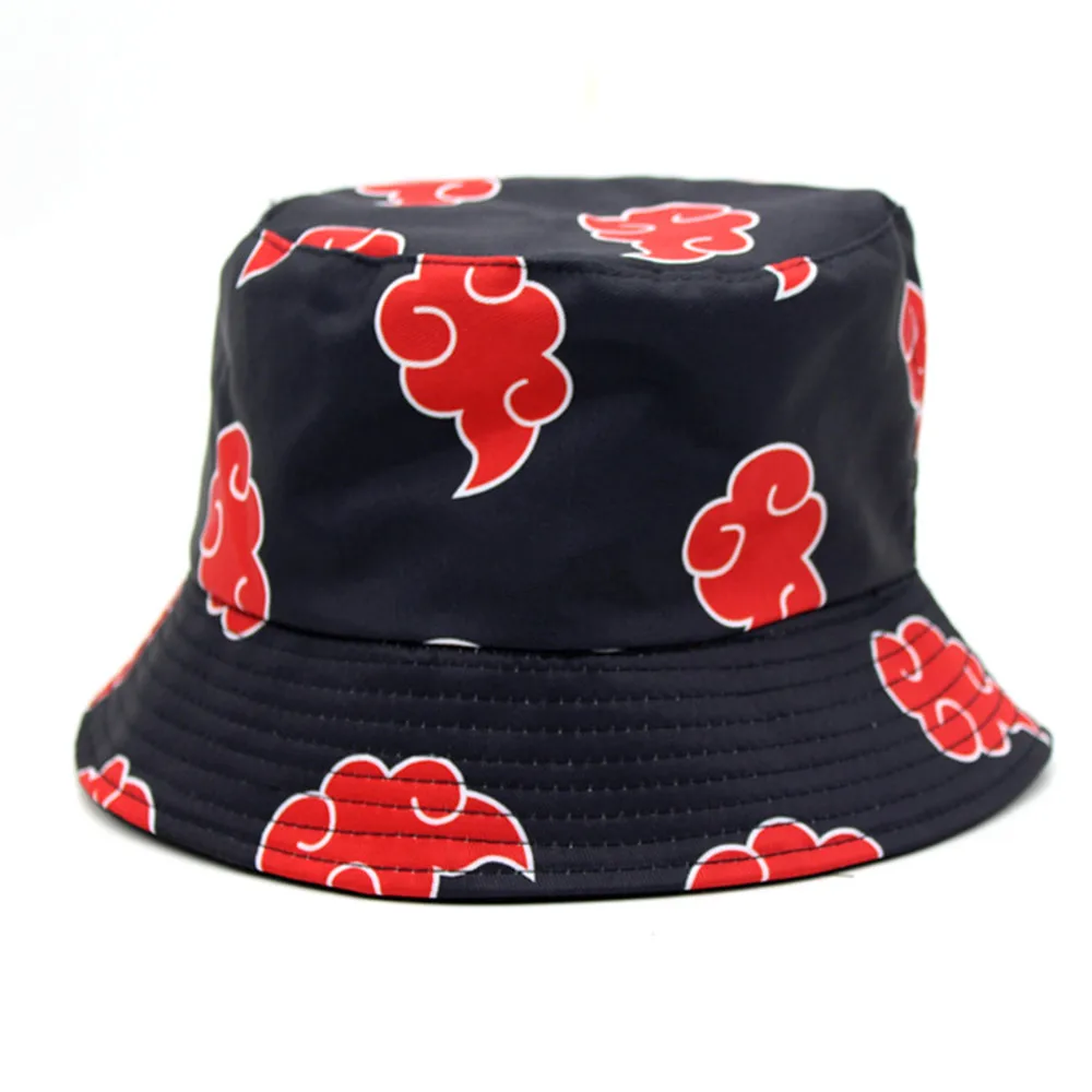 Akatsuki Red Cloud Bucket Hats Women Summer Sunscreen Hat Men Fedoras Outdoor Fisherman Hat Cartoon Caps Cosplay Gifts