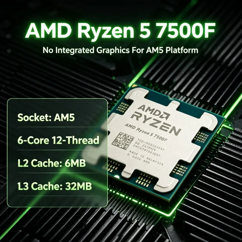 Mini ITX CPU AMD Ryzen 5 7500F 65W Low Power 6C12T 5.0GHz 32MB L3 AM5 Processor for Form Factor Build