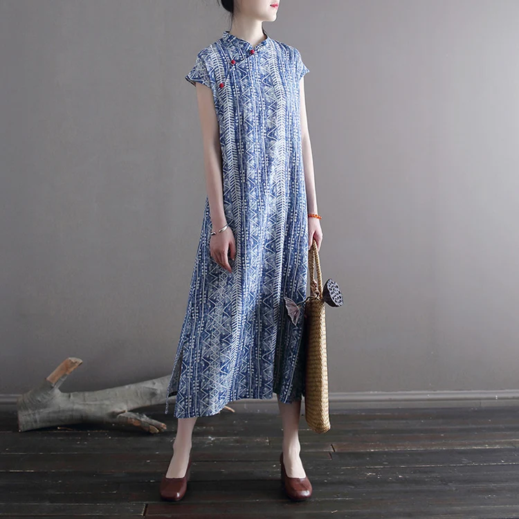 

Новый сезонный китайский этнический Sle ретро воротник на пуговицах улучшенный восковой чайный костюм с низким разрезом и круглым воротником из хлопка