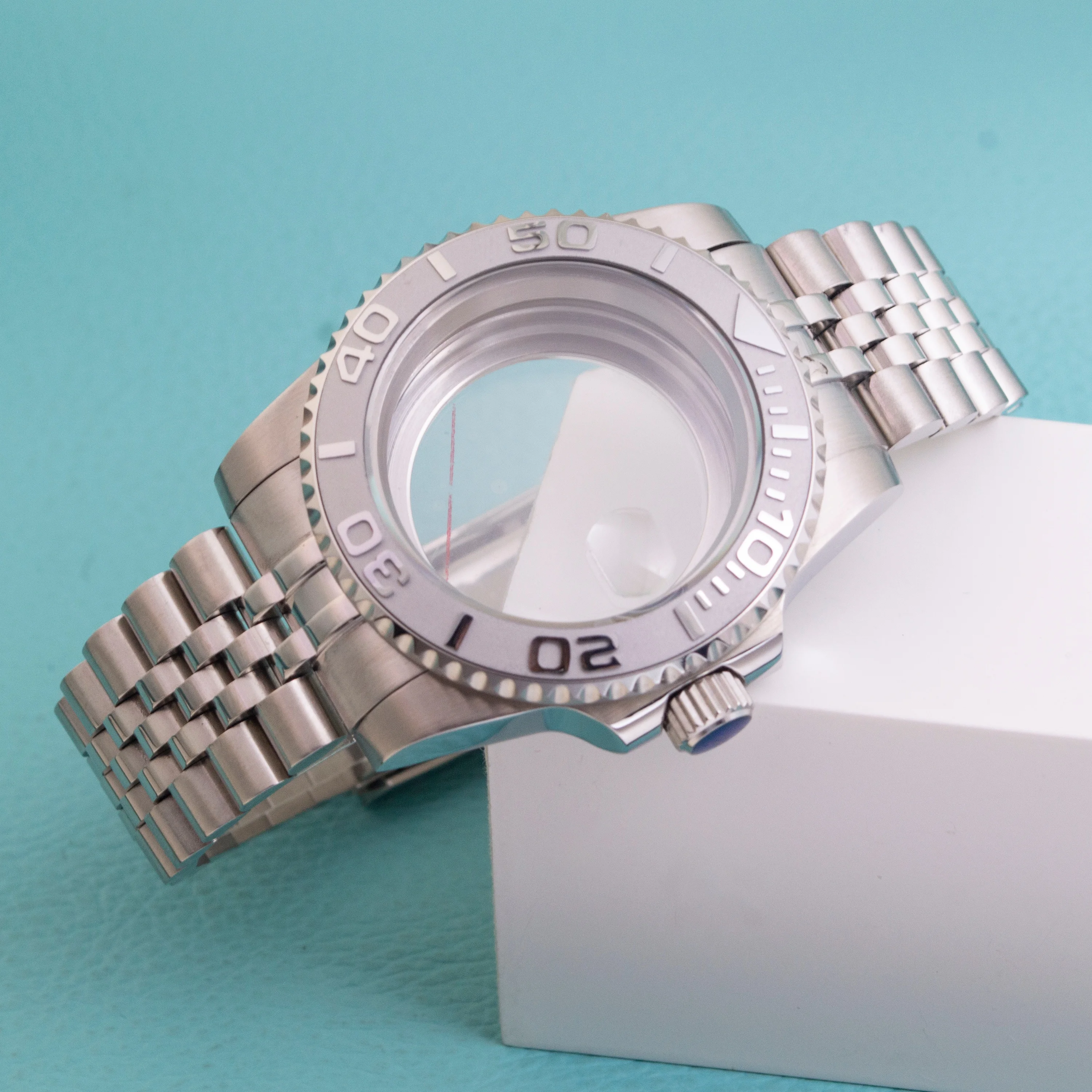 

NH35 Silver Watch Case Sapphire Glass Stainless Steel 40mm Case For Yacht-master NH34 NH35 NH36 NH38 Movement Steel Strap