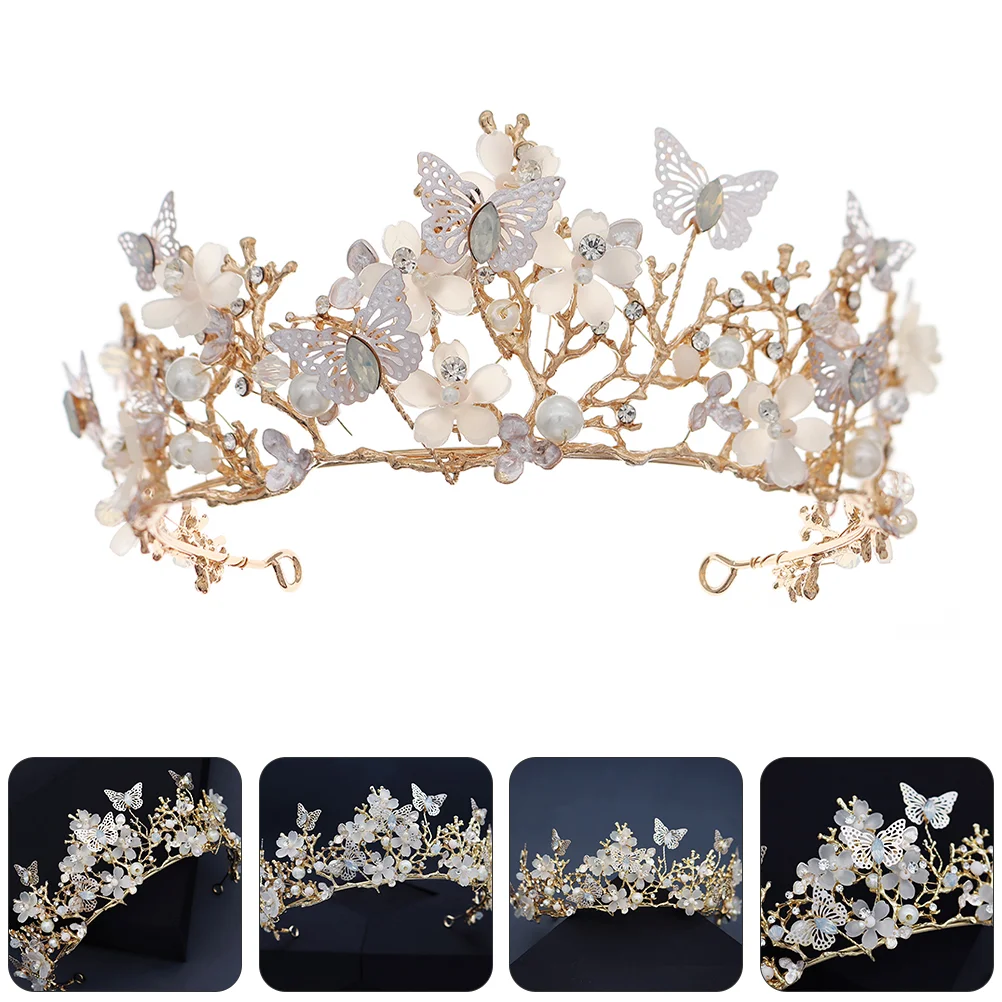 Corona de flores y mariposas, accesorios para el cabello de boda, Tiara, accesorio para fotografía, vestido elegante Miss