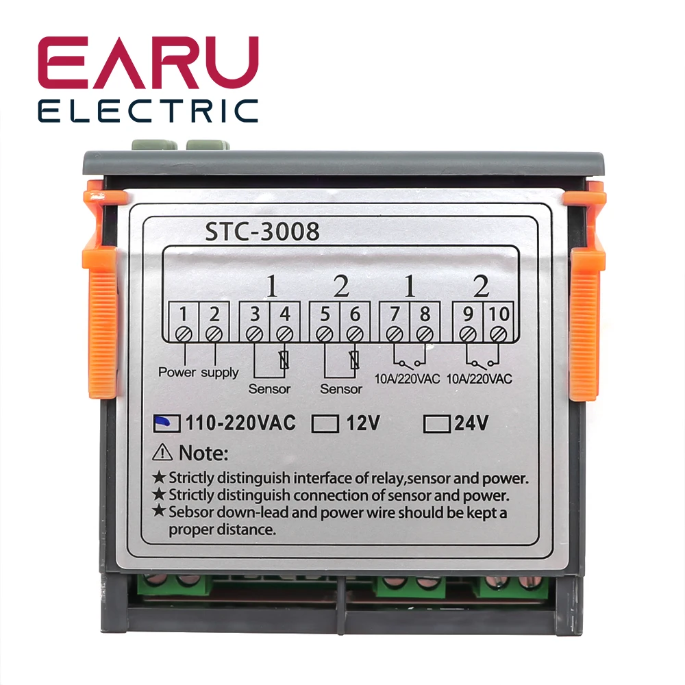 STC-3008 duplo controlador de temperatura digital dois saída relé dc12v dc 24v ac220v termorregulador termostato com aquecedor térmico