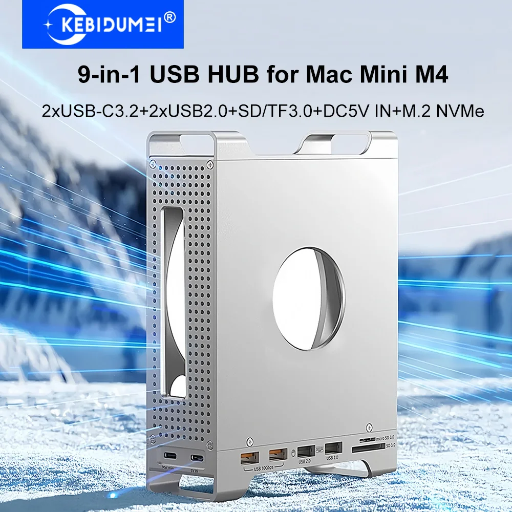 

Базовая док-станция для Mac Mini M4 10 Гбит/с USB C 3.2 Док-станция M.2 NVMe SSD Корпус USB-концентратор Разветвитель для ПК Macbook