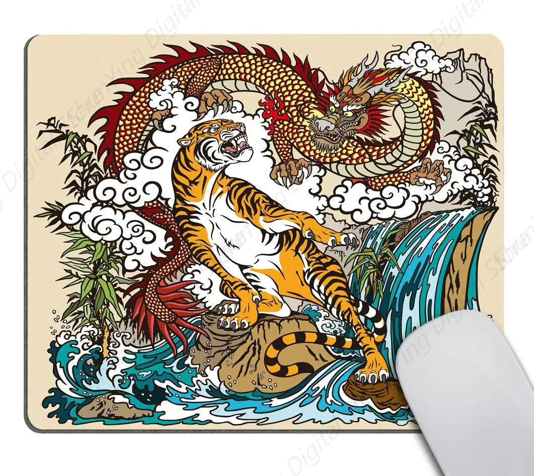 Game Mouse Pad Chinese Loong Tiger Landscape Waterfall Printed Non Slip Rubber Mouse Pad Suitable For Notebook Computer Office