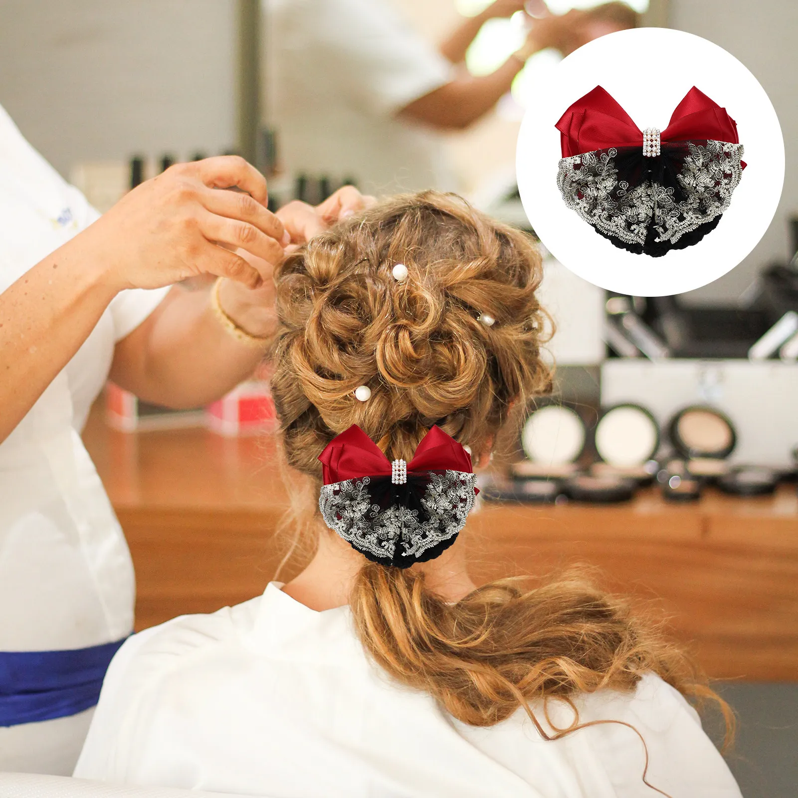 

Hair Bun Cover Clip Women Exquisite Craft Bowknot Net Stylish Lightweight Reliable Hairnet for Office Work Elegant Look Sweet