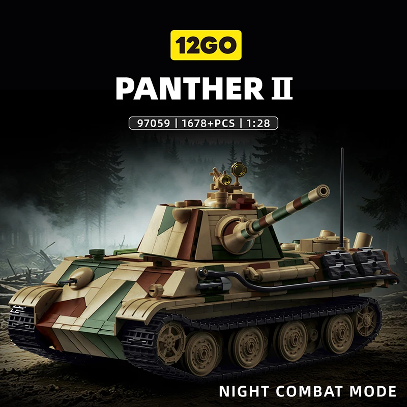 1:28 Scale Military PANTHER II Tank Building Blocks German SdKfz 172 Night Vision Battle Tank Soldiers Figures Bricks Toys Gifts