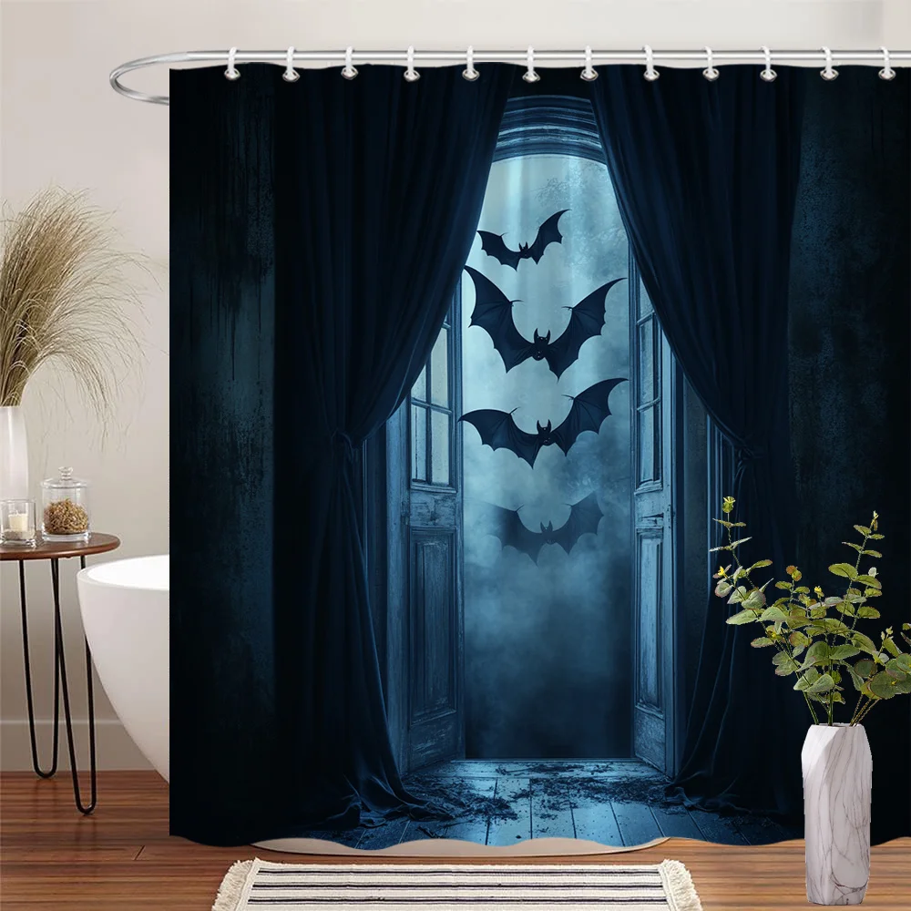 Spooky Halloween Bat Curtain Shower Curtain Gothic Vampire Bat Shower Curtain Bathroom Decor