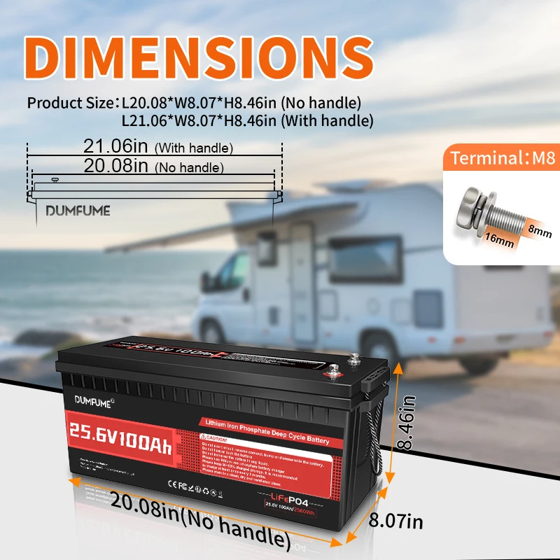 Dumfume 24V 100Ah Lifepo4 Lithium Battery 100A BMS 12V 600Ah/12V 314Ah/12V 100Ah/36V 100Ah Battery Solar RV 1 Year Warranty