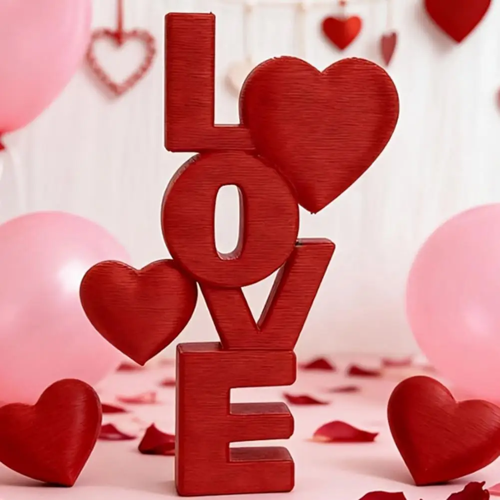 3D Printed Love Letter Figurine, Red LOVE Heart Desktop Ornament Wedding Anniversary Decor, Romantic Valentine's Day Table Sign