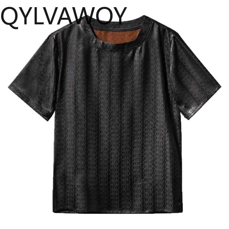 

QYLVAWOY 100% Mulberry Silk T Shirt Thin Men's Shirts Xiangyunsha Short Sleeve Shirt Summer Clothes for Man High-end Loose 반팔티