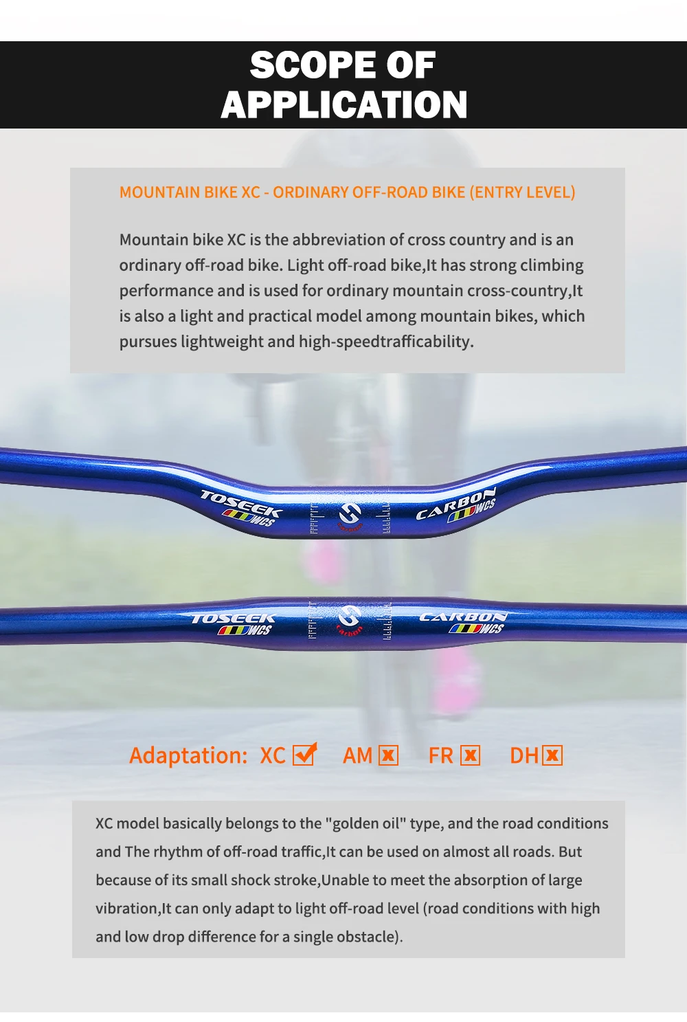 TOSEEK TM13 Fahrradlenker 31,8mm Carbonfaser-Lenker MTB Mountainbike Lenker Breite 580mm-760mm Glänzend Strahlend Blau – Detail 11