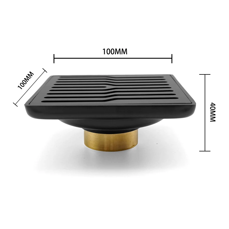 Stainless Steel Floor Drain Shower Room Washing Machine Square Brushed Gold Surface Black Wastes Hair Strainer Trap Floor Drain