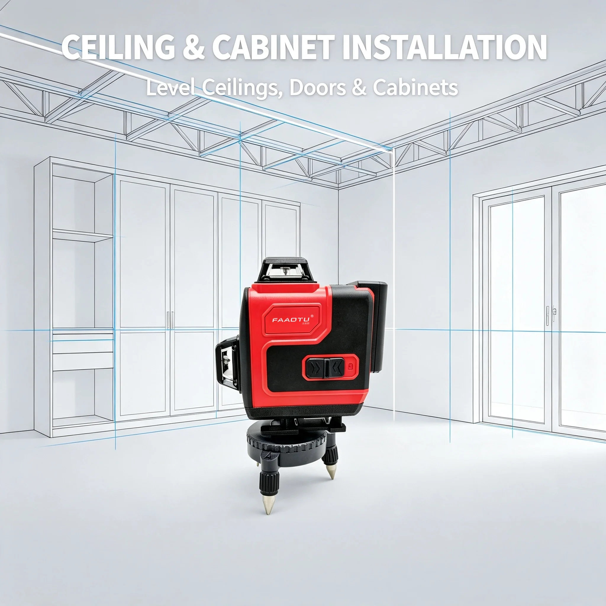 FAAOTU Shock‑Proof Laser Alignment Tool Rechargeable Lithium‑Powered Green Light Layout Instrument For Renovation Projects