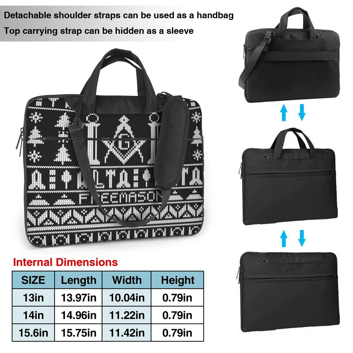 Laptop Bag Sleeve Case Freemason Notebook Pouch Christmas Sweater Waterproof 13 14 Stylish Computer Pouch For Macbook Pro Lenovo