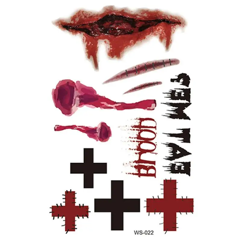 Horror Realistic Fake Bloody Wound Stitch Scar Waterproof Temporary Tattoo Sticker Halloween DIY Masquerade Prank Makeup Props