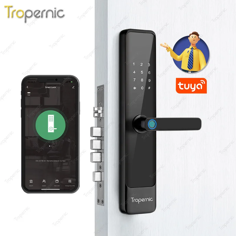 WiFi Tuya APP Remote Control Digital Biometrical Fingerprint Password RFID card Unlocking Electronic Smart Door Lock USB supply