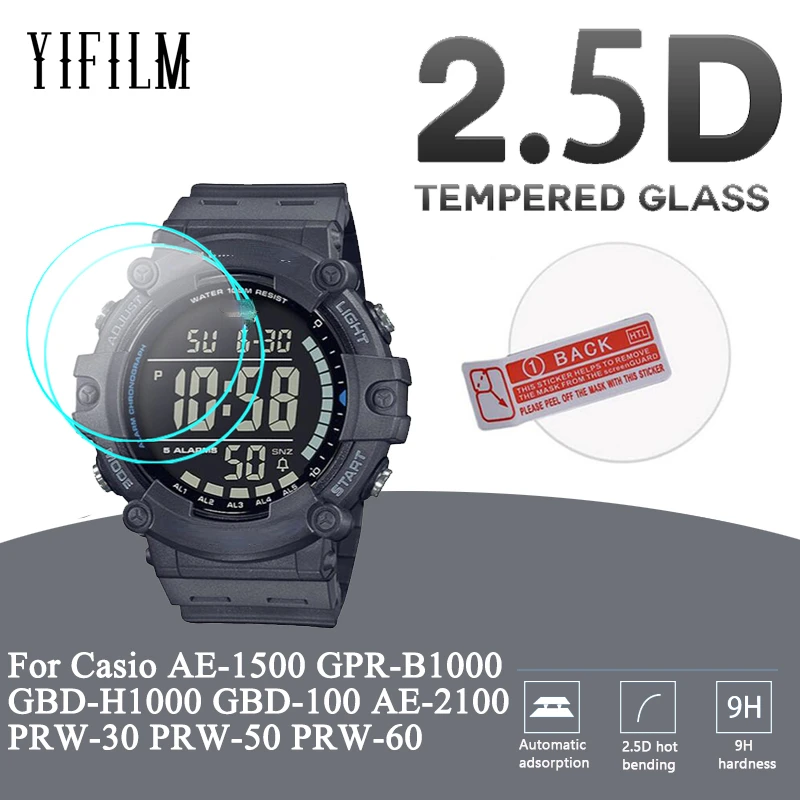 2Pcs Tempered Glass For Casio AE1500 WHX GPR-B1000 GBD-H1000 GBD-100 AE-2100 PRW-30 PRW-50 PRW-60 HD Clear 9H Anti-Scratch Glass