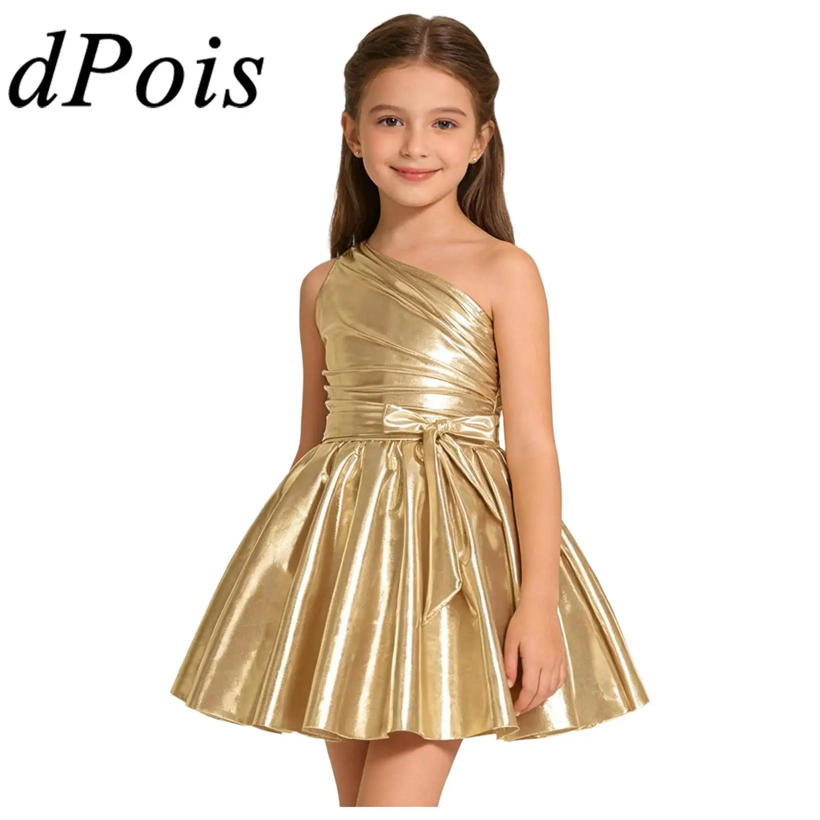 

Танцевальный костюм для дискотеки для девочек, платье без рукавов, платье для танцевальной вечеринки на одно плечо, танцевальная одежда, блестящее платье для выпускного вечера с эффектом металлик