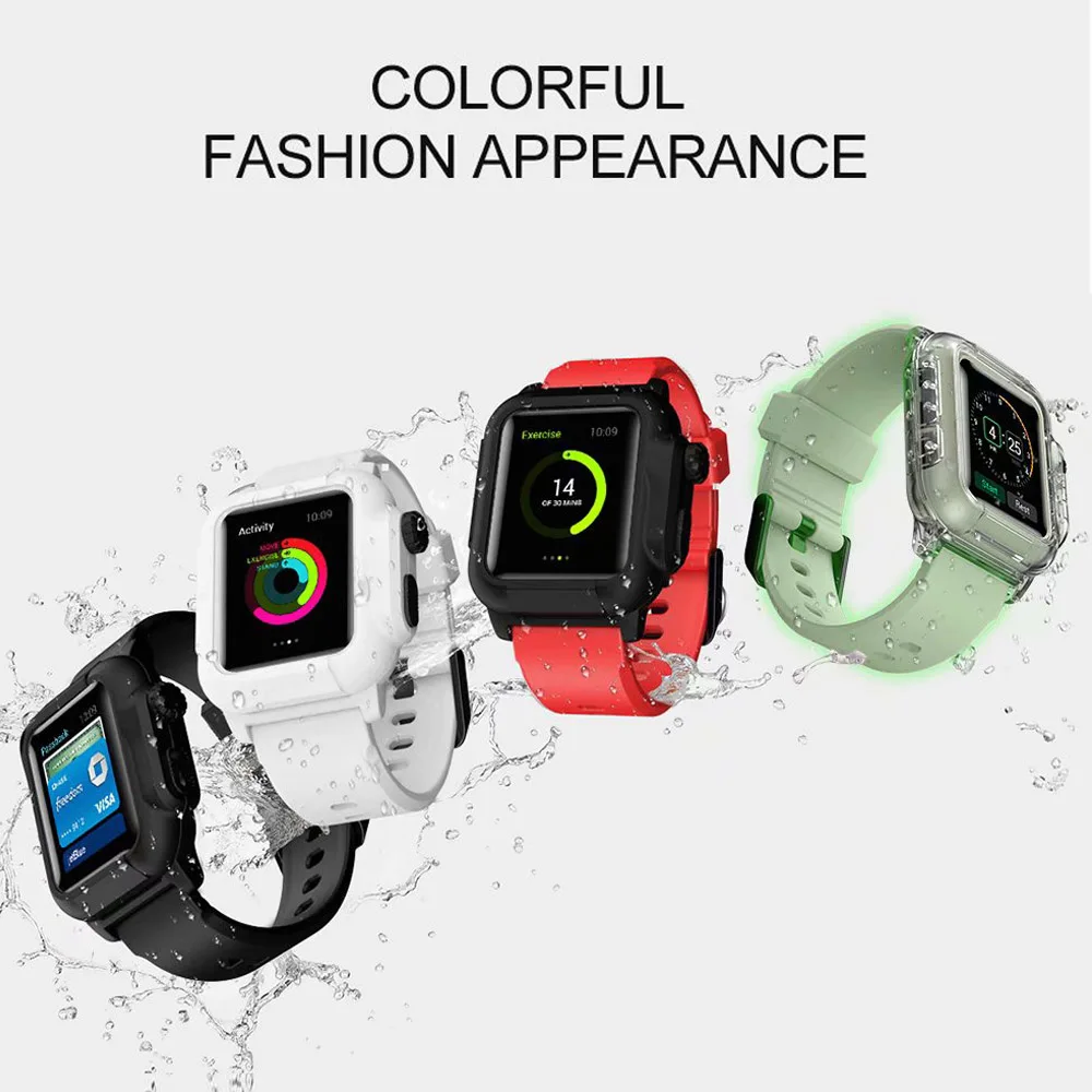 Silicone Strap Waterproof Case + Strap for Apple Watch Band 6 5 4 SE Bracelet Wrisrband iWatch Belt 44mm 40mm 3 42mm Accessories