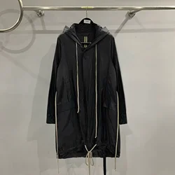 24FW Y2K Rick Jackets Casual Thin Zipper Owens Jacket Dark Design Hooded Overcoat High Street Long  Sweatshirt RO Hooded Shirts