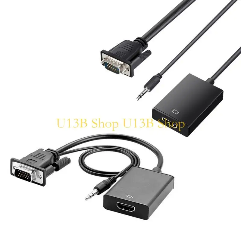 U13b HDMicompatible para conversores VGA com sincronização vídeo 3,5 mm 1080p, adaptador banhado para laptop, computador,