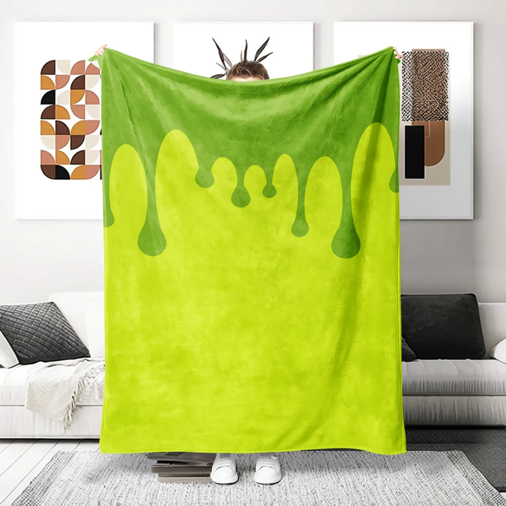 Green Gradient Drip Flannel Blanket Perfect For Sofa Office Bed Travel Sleep Read Relax Camping Four Season Use
