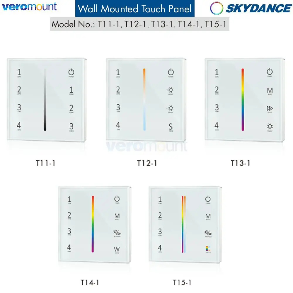 

Skydance T11-1 T12-1 T14-1 AC 110V 220V 4 Zones Dimming /Color Temperaure /RGBW Touch Panel DMX Master Controller for LED Strip