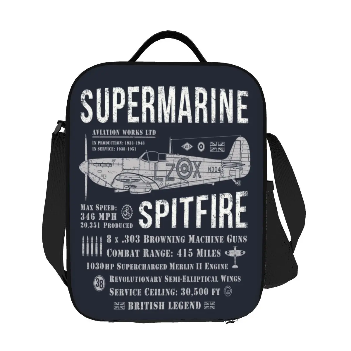 Custom Vintage Supermarine Spitfire Insulated Lunch Bag for Camping Travel Fighter Pilot Cooler Thermal Bento Box Women Kids