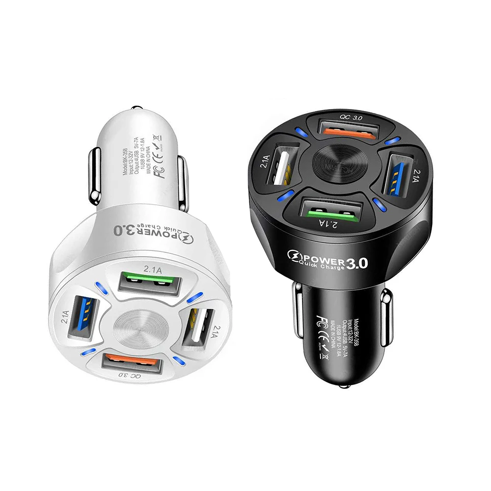 

USB Car Charger Quick Charge 4 Ports Car Cigarette Lighter QC 3.0 Fast Charging Adapter For iPhone Xiaomi Mobile Phone