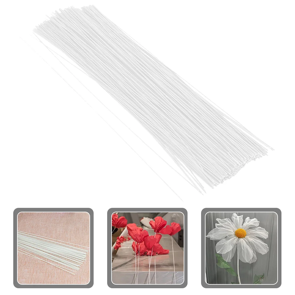 100 Pcs Floral Wire Stems White Picture Hanging Rhinestone Pins for Bouquet Cable Ties Greenery Garland Handmade Florist Wires