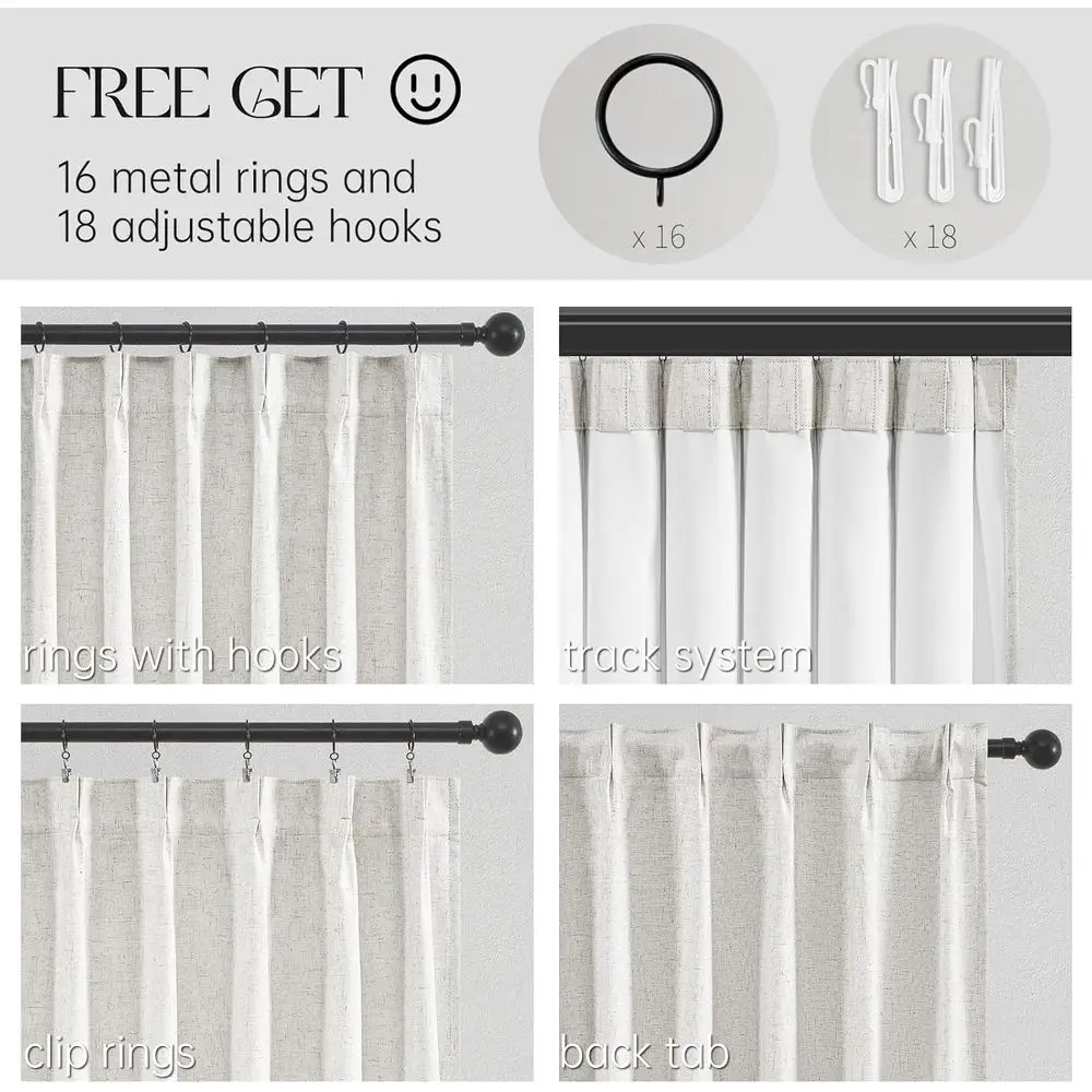 Rideaux élégants en lin à flocons d'avoine, 90 rideaux plissés occultants, ensemble de 2 panneaux pour chambre et salon