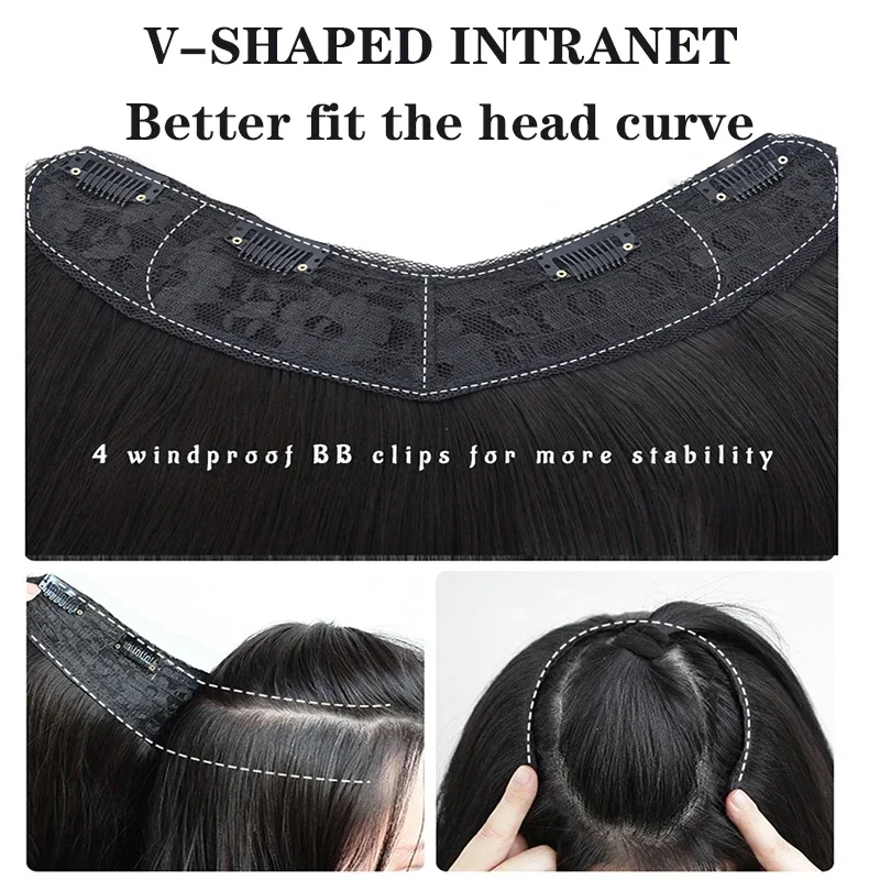 U-Shaped peruca longa reta sintética para as mulheres, clipe em extensões de cabelo, cabelo falso, hairpieces