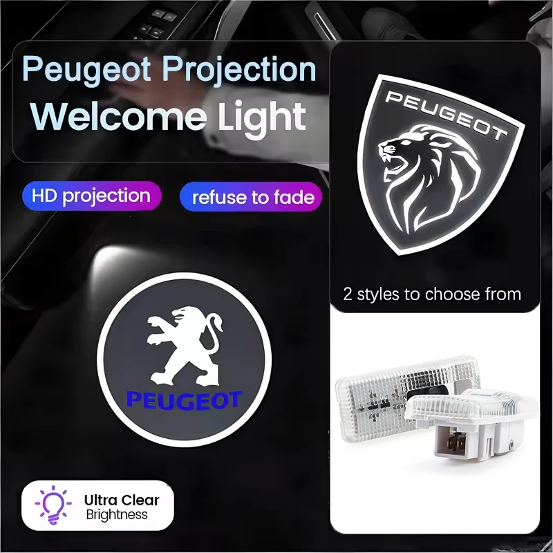 2 uds LED proyector de puerta de coche Logo luz de bienvenida de alta definición para Peugeot 208 308 206 307 207 3008 407 508 2008 5008 406 408
