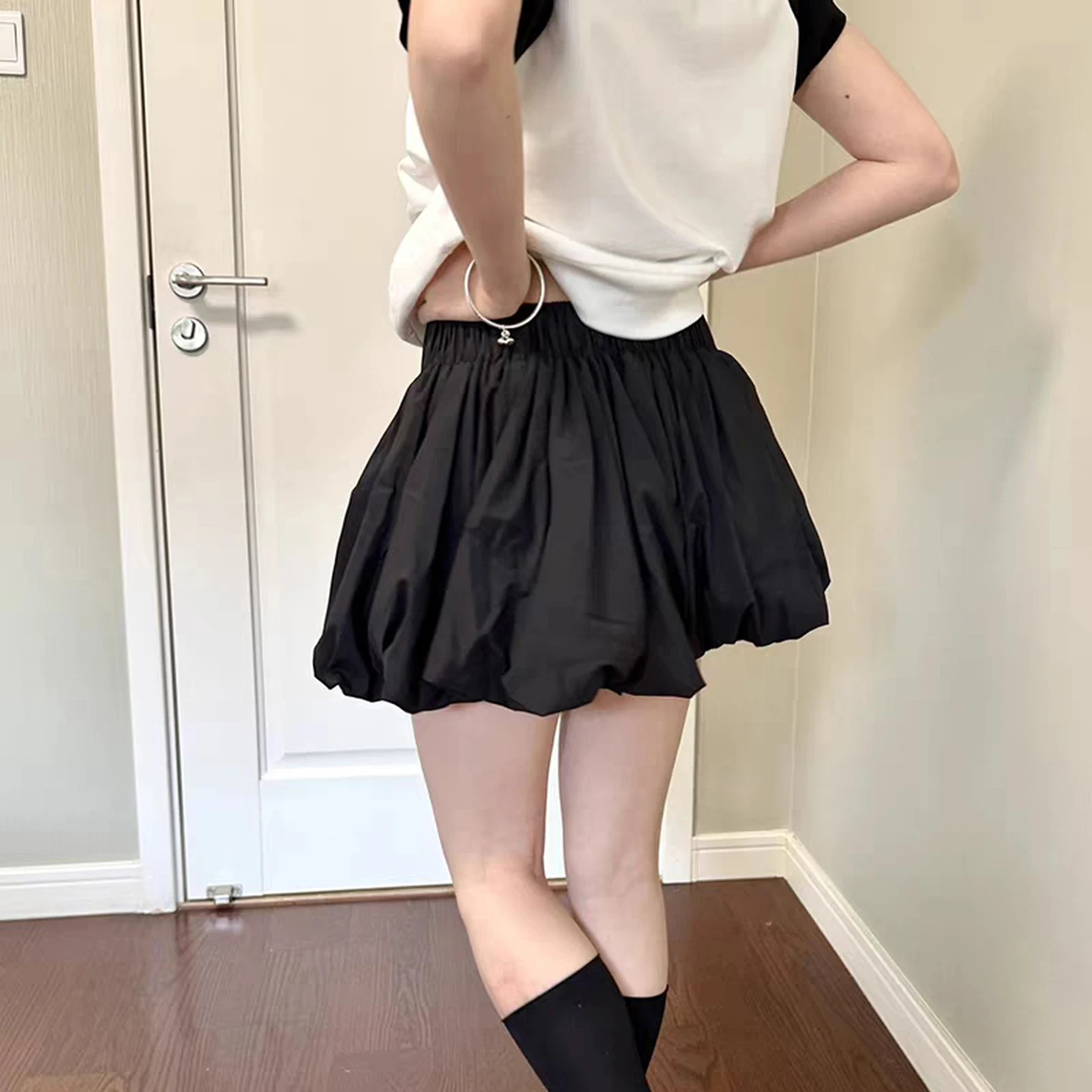 hirigin Women Y2k Ruffle Bubble Skirt Cute High Waist Mini Skirt Balloon Short Skirt Layered Pleated A Line Skirt Streetwear