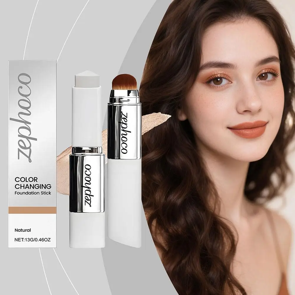 2-in-1 Kleurveranderende Foundation Make-up Stick Dubbele kop Concealer Stick Met Borstel Verhelderende Matt Light Foundation Make-up