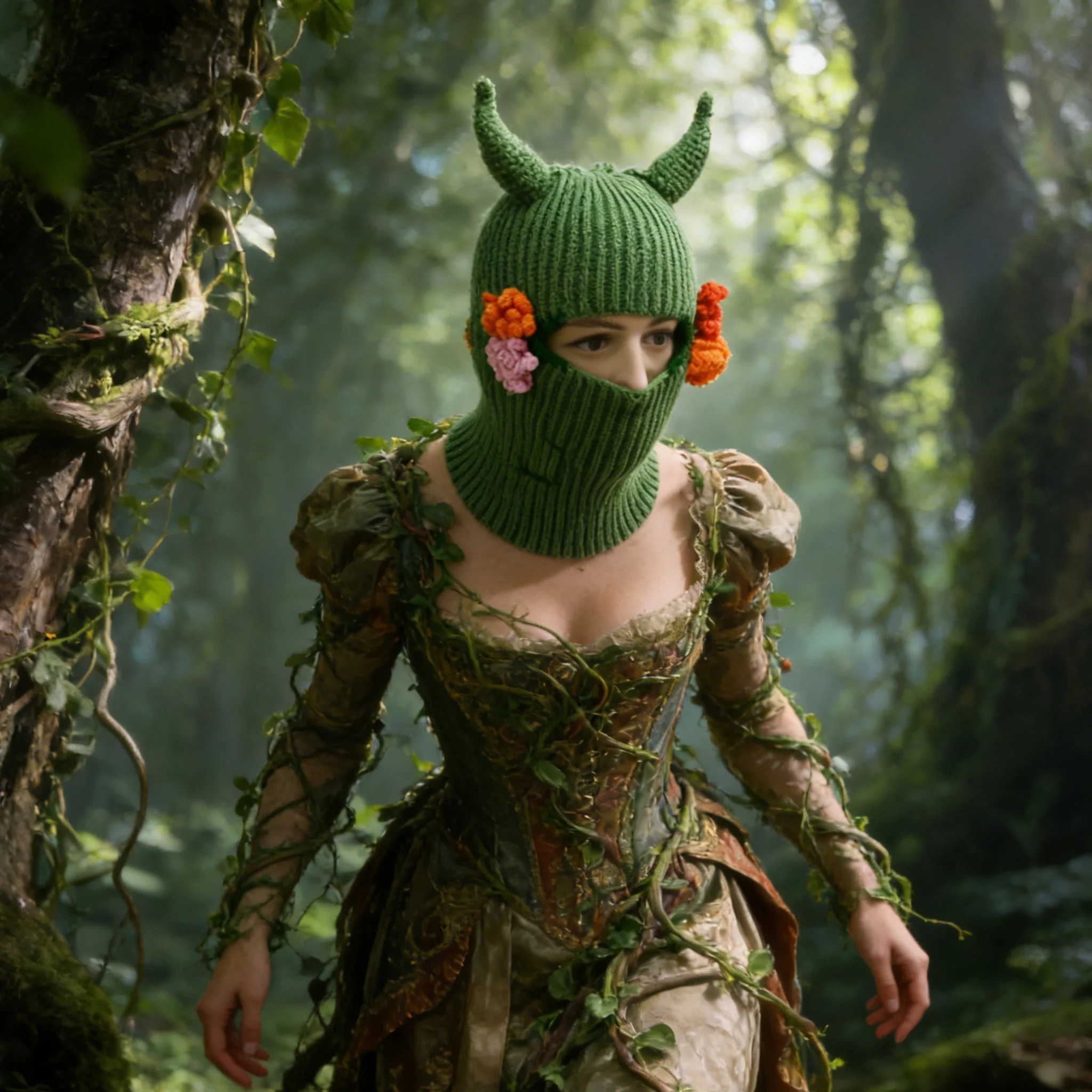 

Ladies' horn hat, wonderful elf cute knitted hat, warm and soft woolen mask hat for autumn and winter, holiday party costumes