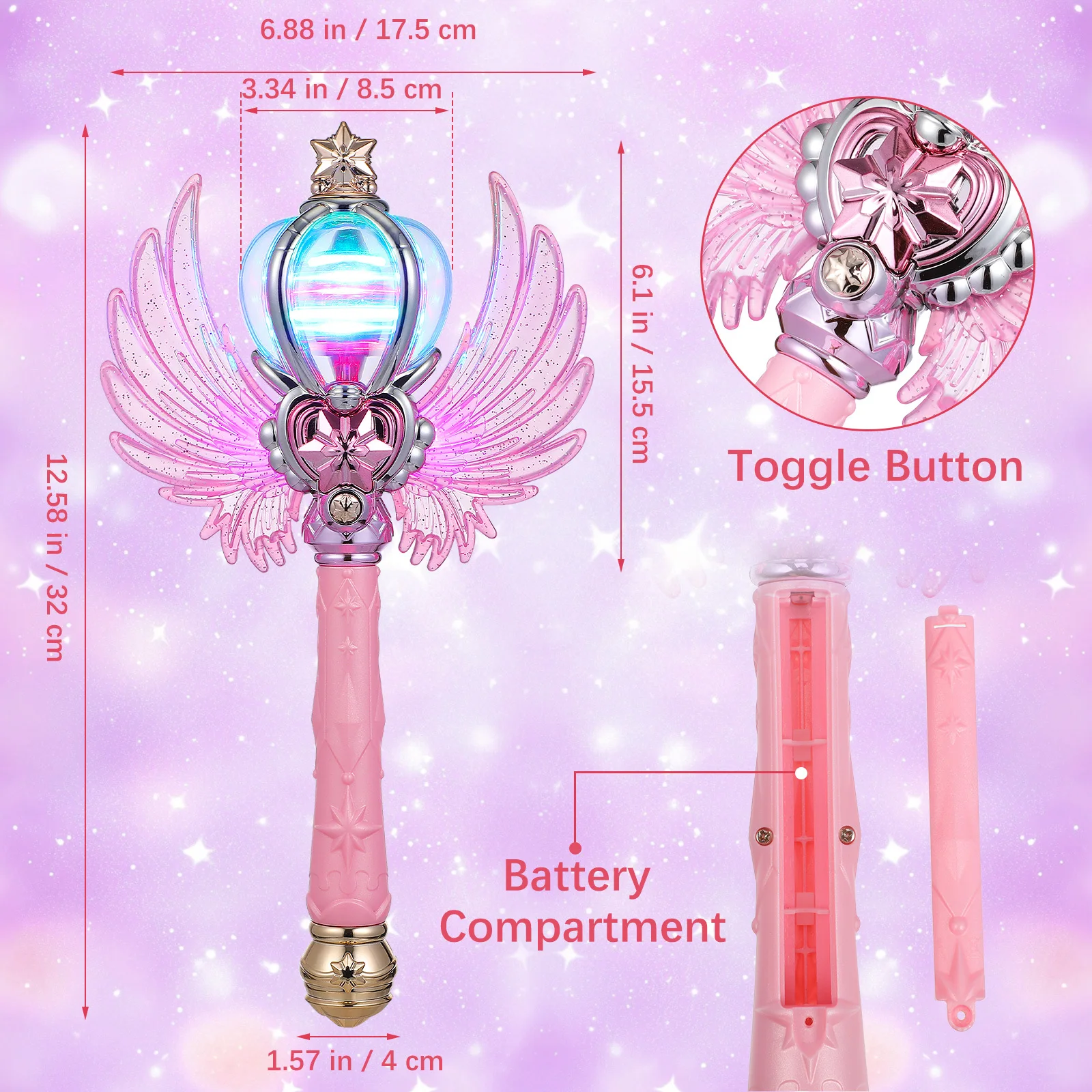 عصا متوهجة مع عصا خفيفة للأطفال والبنات وحفلات لعب الأدوار وحفلات أعياد الميلاد