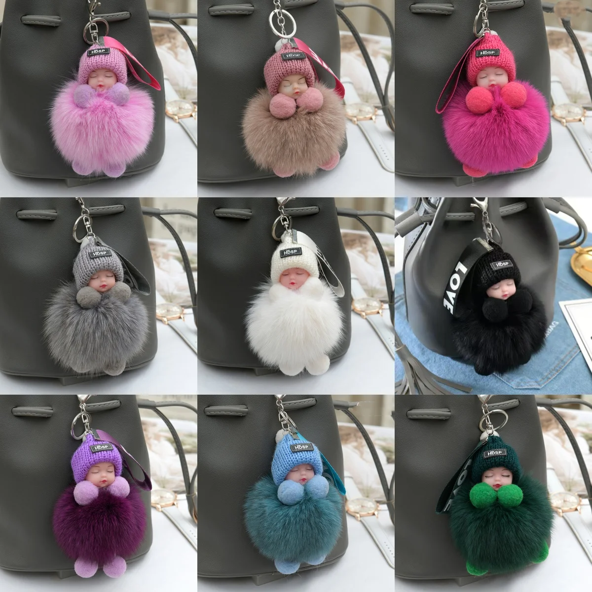 موضة Pompom النوم الطفل المفاتيح لطيف رقيق أفخم دمية يرتكن المرأة حقيبة فتاة كيرينغ سيارة حلقة رئيسية الديكور الساحرة