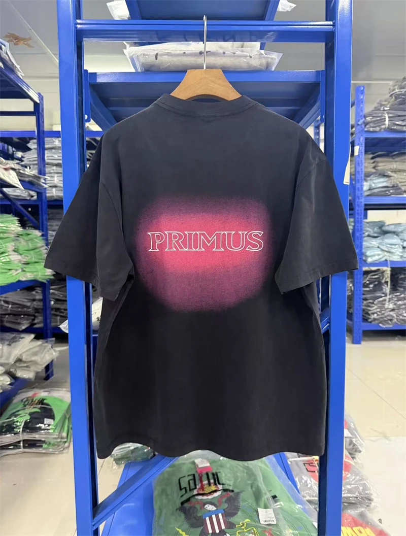 Summer Vintage Gradient Letter Pattern Printed Washed High Street Cotton Short Sleeve Casual Loose Versatile Oversize T-shirt